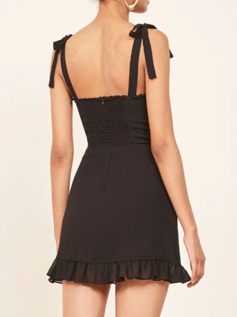Reformation Black Tie-Shoulder Ruffle-Hem Mini Dress - Picture 2 of 3